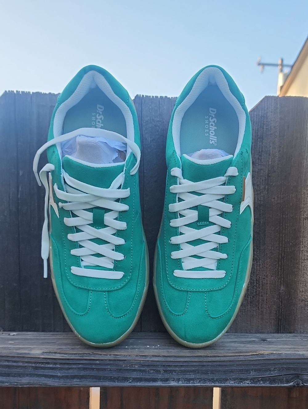 New Dr. Scholl's Green Faux Suede Women’s Sneakers – White Accent